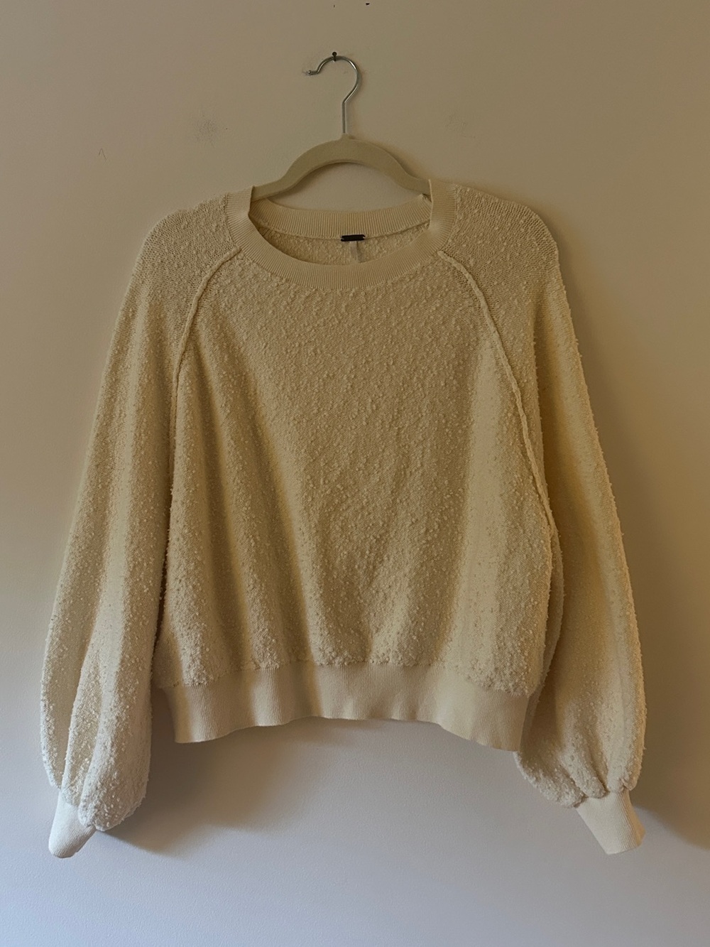 Free People Cream Bouclé Crew Sweater
